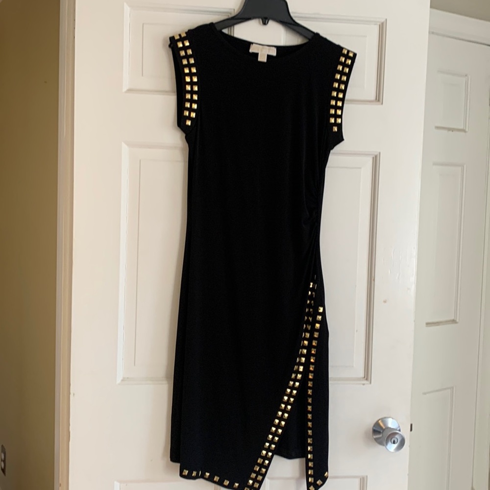 Michael Kors asymmetrical black and gold dress